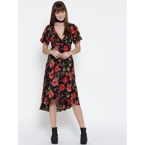 Red & Black Floral Wrap Dress SzM Forever 21